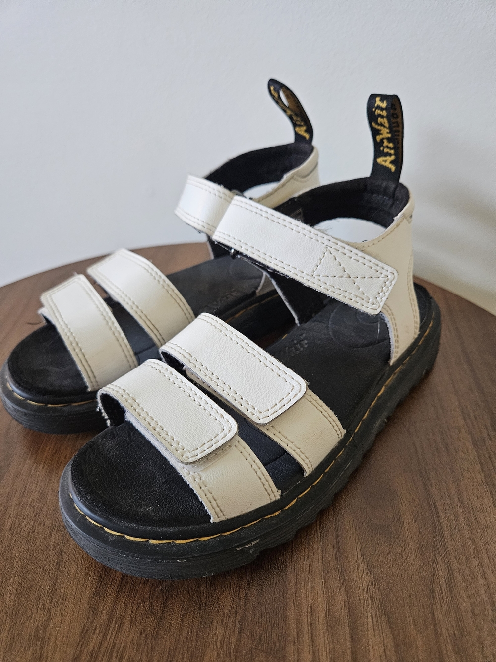 Dr. Martens Kids White Triple-Strap Sandals with Black Sole